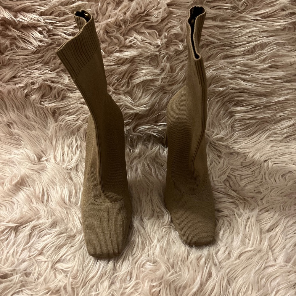 Zara Tan Sock Ankle Boots Size 6